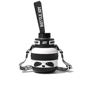 BOTTLE JOY Stainless-Steel Water Bottle: Leakproof Lid, Perfect Sip, Double Insulated, Eco-Friendly, Dishwasher Safe & Stylish Strap, Kids Water Bottle, Gifts for Kids (Bottlejoy Panda, 16 oz)