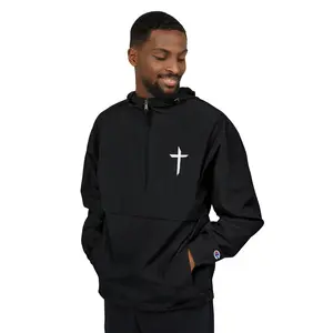 Packable Anorak Jacket with Faith-Inspired Cross Design, Lightweight Polyester Rain Jacket for Outdoor Adventures & Rainy Day Wear Menswear Coats Tops Man Long Sleeve Chainsaw Casual Operator Womenswear