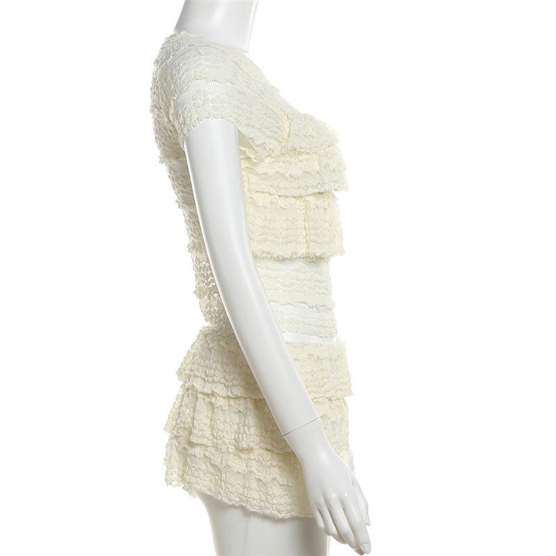 SERENZY-  Sexy Hollow Ruffle Crop Top Shorts Skirt Women Solid Elegant Slim Clothes 2 PieceS