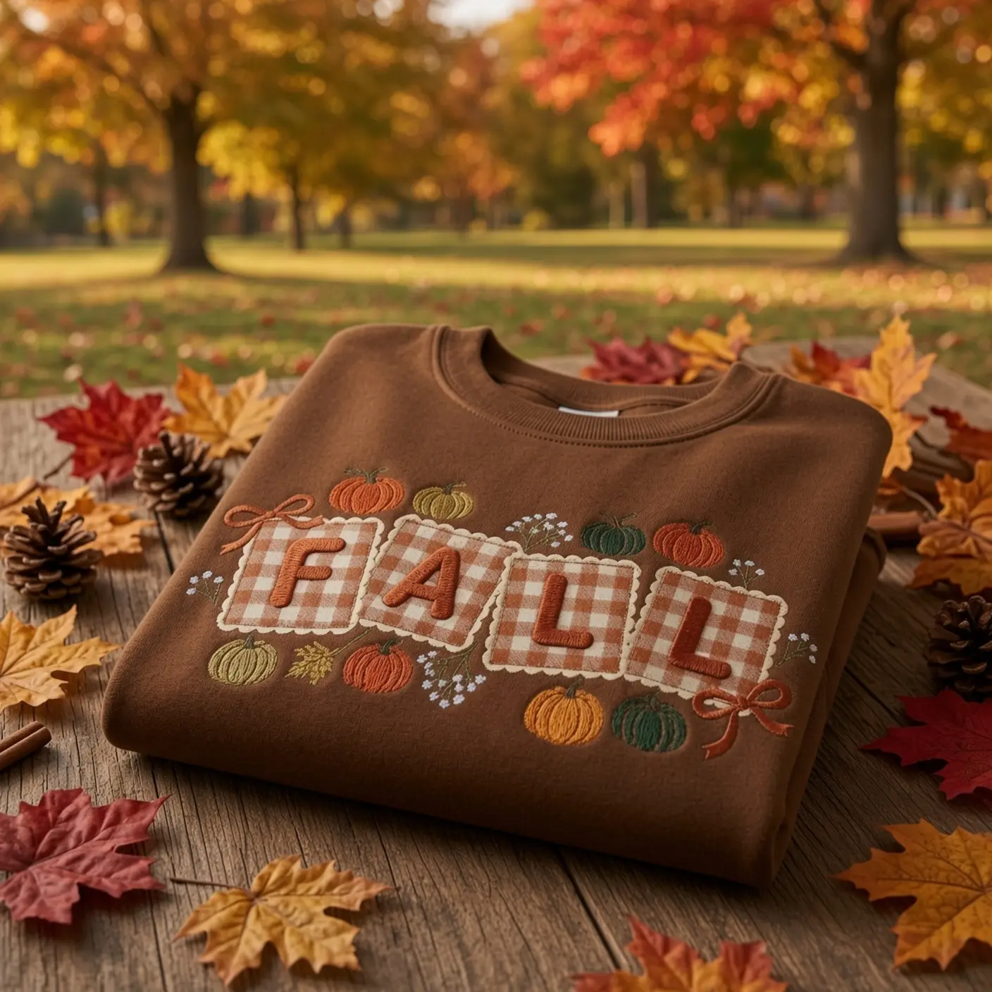 Embroidered Fall Gingham Applique Sweatshirt, Fall Cozy Season Pumpkin Shirt, Fall Coquette Bow Shirt, Floral Fall Shirt, Autumn Gift