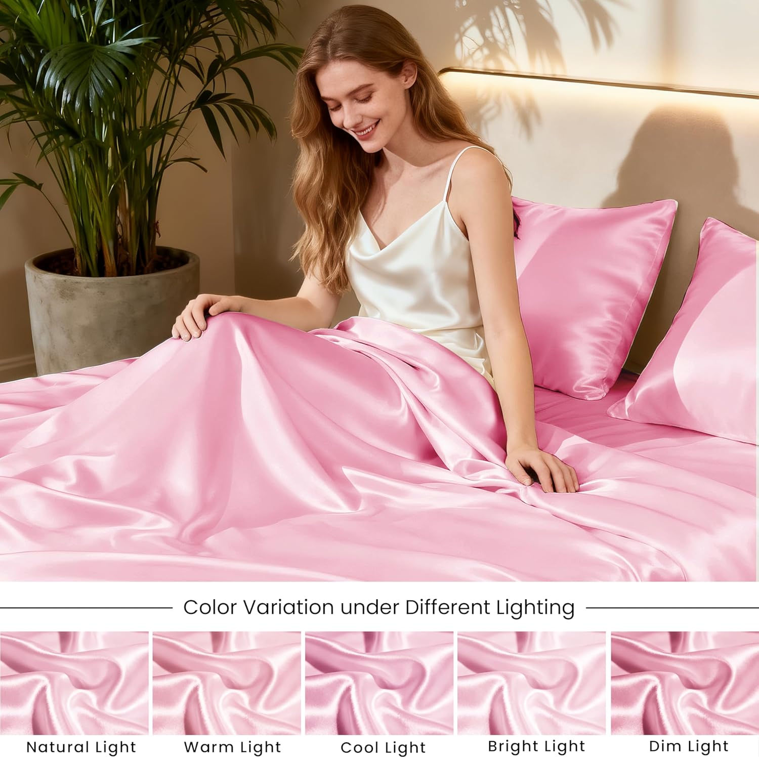 Luxury Satin Queen Sheet Set 4 Piece – Silky Soft, Cooling & Breathable Silk Feel Bedding with Deep Pocket, Hair & Skin Friendly, Wrinkle-Free Pink Sheets Luxury Satin Queen Sheet Set 4 Piece – Silky Soft, Cooling & Breathable Silk Feel Bedding with Deep Pocket, Hair & Skin Friendly, Wrinkle-Free Pink Sheets