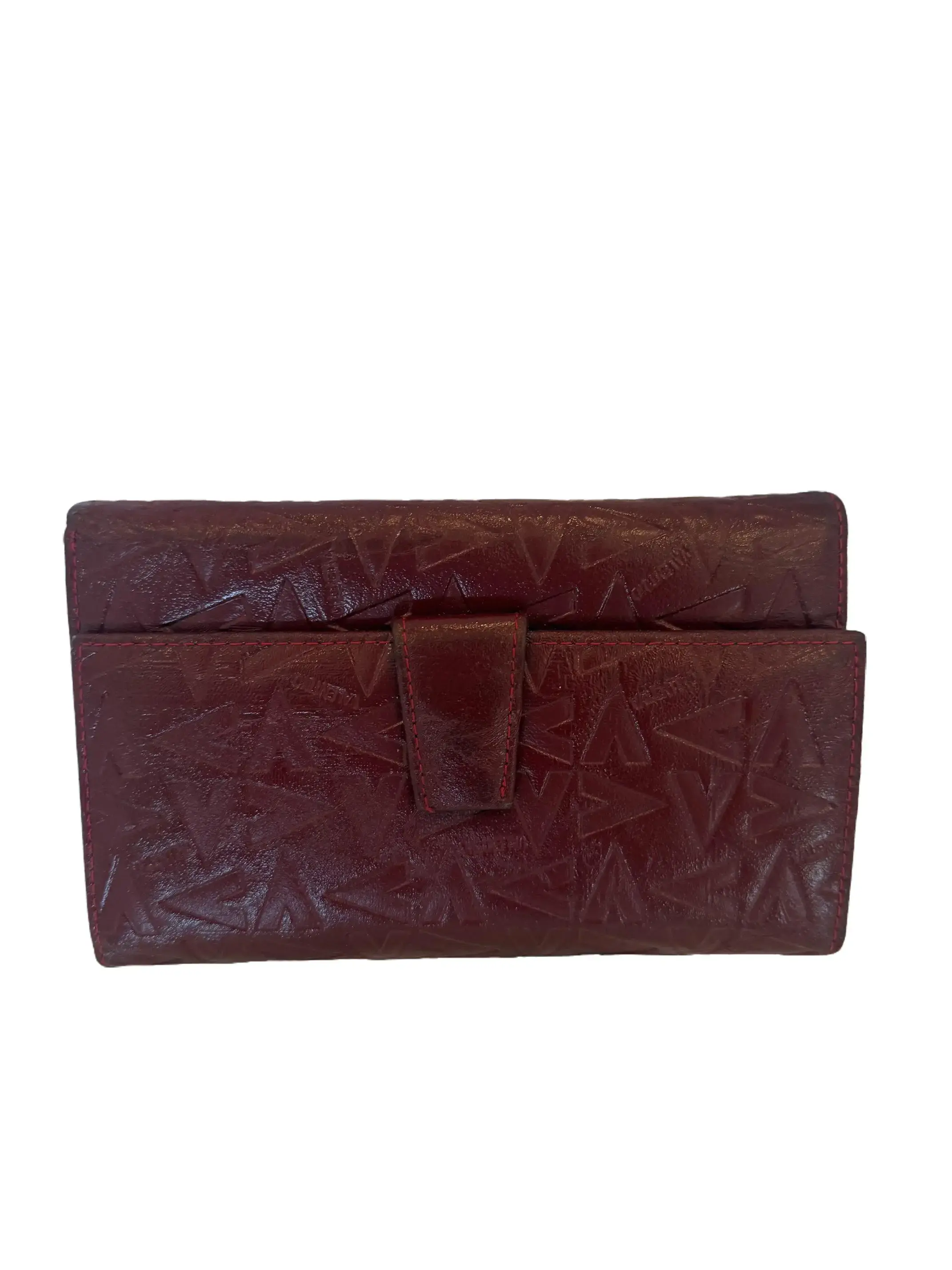Pre-owned Valentino Leather wallet Burgundy V Embossed Front Snap Wallet