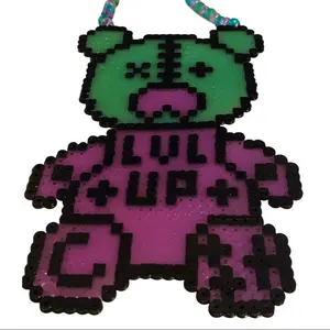 Rave Kandi Perler Necklace - Level Up Dub Themed Bear - Durable And Made To Last