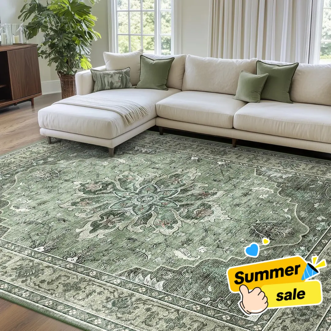 【Back to School】BESTSWEETIE Washable Rugs for Living Room Area Boho Rugs Floor Carpet Doormat Vintage Runner Rug for Bedroom Indoor Dinning Room Large Rug