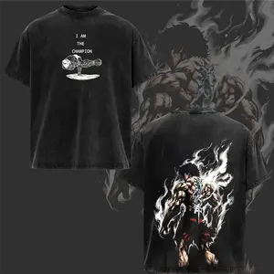 Baki Hanma Vintage Washed Anime Graphic Tee Featuring Bold I Am the Champion Back Print – Premium Heavy Cotton Muscle Shirt for Gym Warriors, Streetwear Lovers and Fierce Fighters