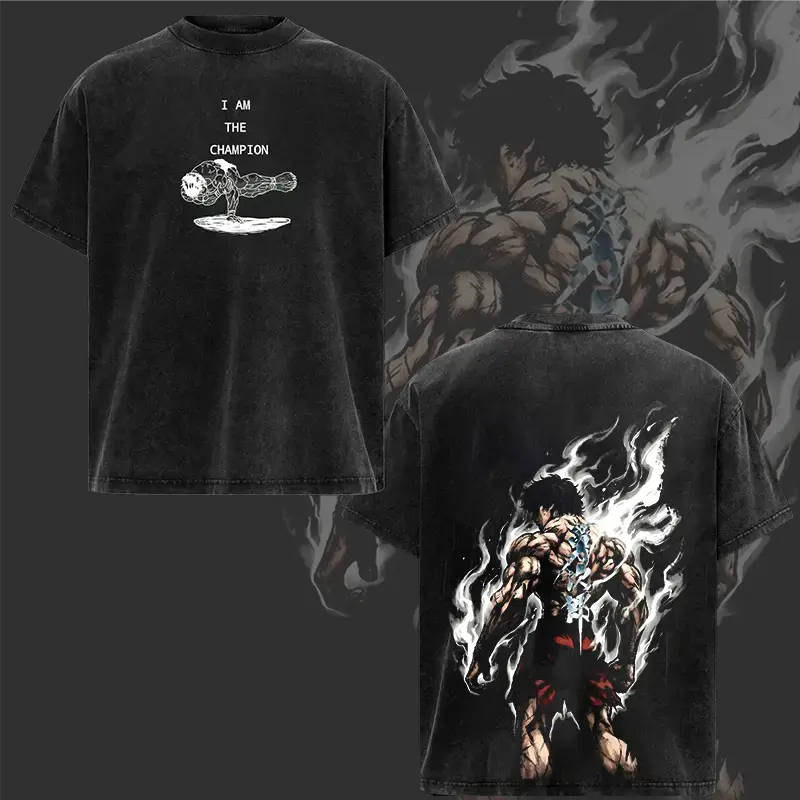 Men's Short-Sleeve Heavy Cotton T-Shirt - Vintage Retro Distressed Washed Finish Streetwear, Round Neck, Cute Anime Cartoon Back Graphic Tops