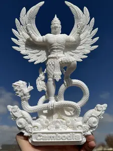Handcrafted 3D Printed Garuda Statue Defeating Naga Banteay Srei Style Base Gold Option Cambodian Culture Art Collectibles