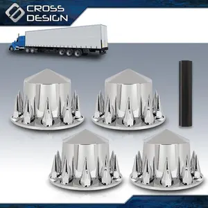 CROSSDESIGN Semi Truck Hub Cover Wheel Set Fits Rear 33mm Nut Covers w/Spiked Removable caps