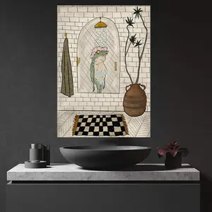 Frog Bathtub Canvas Art Print, Unframed Vintage Wall Decor, Home Decor, Perfect for Living Room and Bedroom, Unique Bathroom Decoration, Unique Artwork