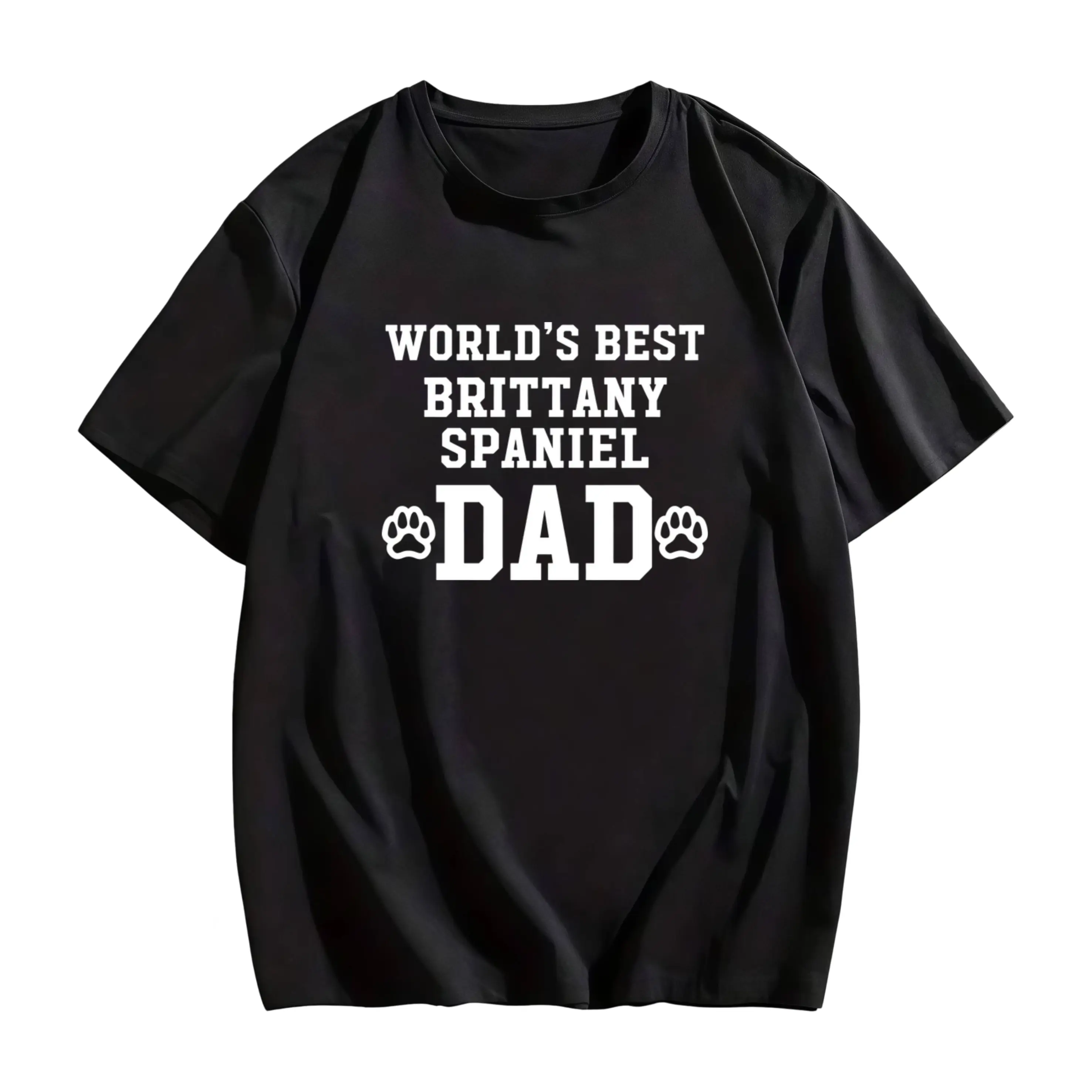 Men's Heavyweight 100% Cotton Brittany Spaniel Dog Dad T-Shirt - World's Best Brittany Spaniel Paw Print & Breed Logo Tee, Casual & Outdoor Wear for Brittany Spaniel Owners (Sizes S-XXXL) - Ideal Father's Day Gift for Dog Lovers