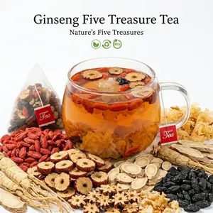 Kidney Tea Formula Ginseng Five Treasure Tea Bags, Red Date Wolfberry Mulberry Maca Herbal Blend, Traditional Chinese Wellness Tea for Men & Women