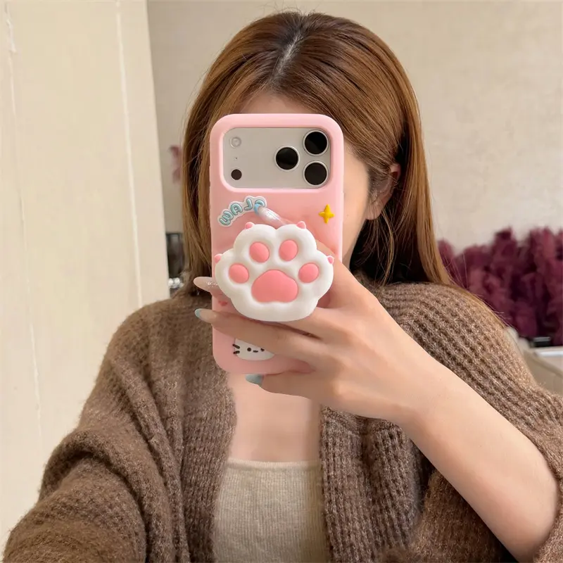 IPhone 13/16/17 Pro Max | Cute Cat Claw Stand | Protective Silicone Cover | Protection | Best Friend Gift | Suitable for iPhone 12, 13, 14, 15, 16, 17 Pro Max