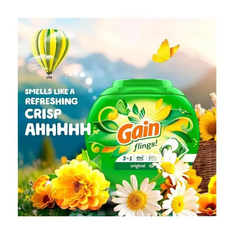 Gain Flings Liquid Laundry Detergent - Original Scent, 42 Count, HE-Compatible Household Cleaner