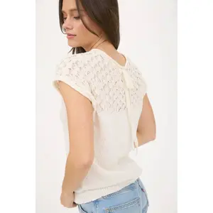 EYELET YOKE SWEATER KNIT TOP