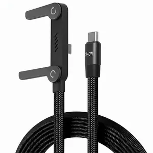 240W Super Fast Charging 2-in-1 Charger Cable with Invisible Phone Stand - Gaming & Office-Friendly, Elbow Design for iPhone, Samsung & USB-C Devices, Black
