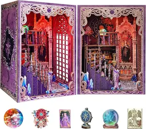 DIY Book Nook Kit 3D Wooden Puzzle Miniature House Tarot Style, Cozy Aesthetic Bookshelf Decor, DIY Shelf Insert Display, Satisfying Build Model Kit for Adults & Teens, Creative Room Decor Gift for Home, Office, Book Lovers