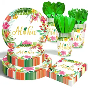 Hawaiian Luau Party Decorations Supplies - 175 count Aloha Tropical Birthday Party Decorations Disposable Dinnerware Set (25 Guest) With Paper Plates Napkin Cup for Summer Beach Themed Pool