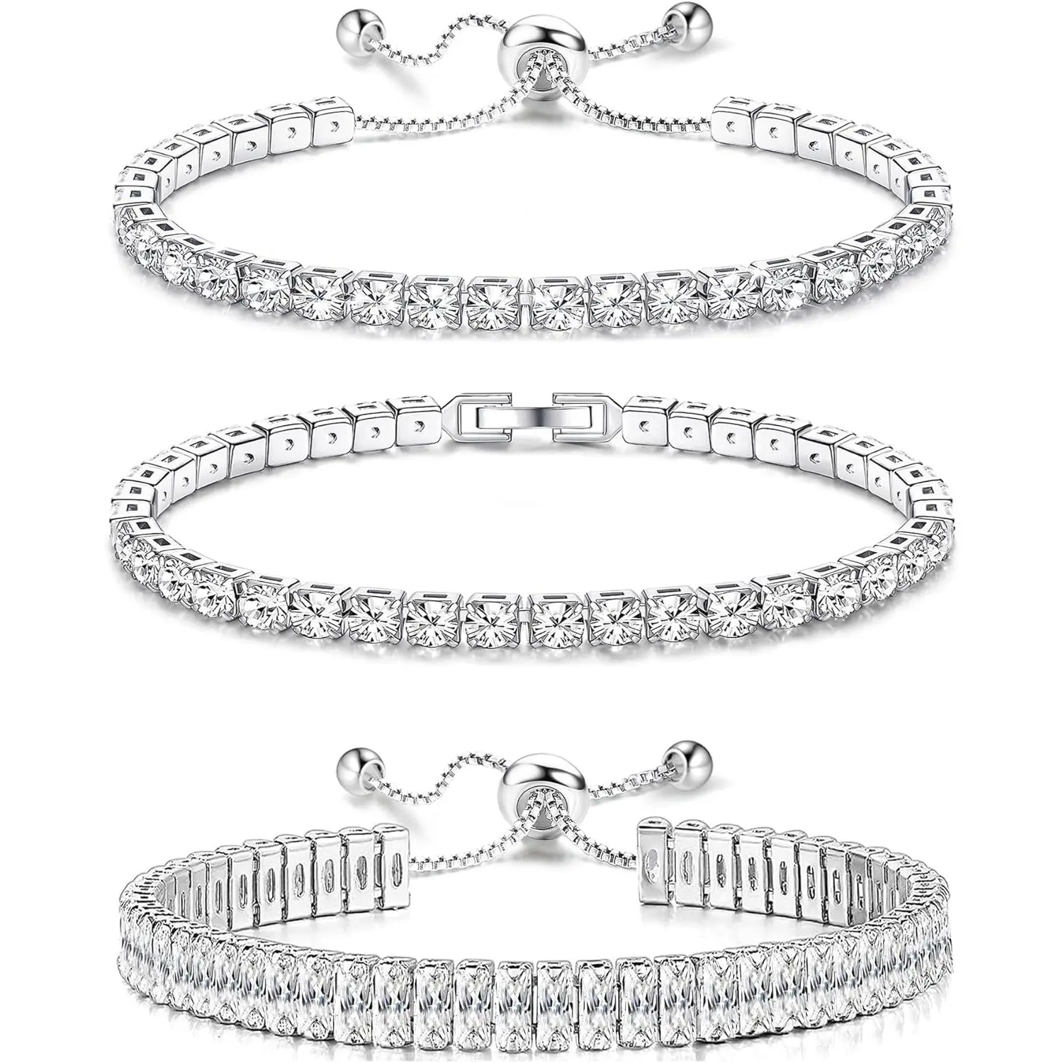 Trendy Summer Icy Cool Bracelets For Women - Chill Silver Plated Bracelet Stack with Refreshing Cubic Zirconia CZ Diamond Adjustable Stackable Bracelets Set For Party,Daily,Birthday Gift