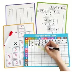 Reusable A4 Dual-Sided Fraction and Decimal Dry Erase Boards, Visual Math Learning Kit with Colorful Grids, Charts, Formula Tables