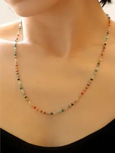 Vintage Simple Colorful Boho Style Beaded Glass Bead Necklace for Women, Fashion Party Vacation Daily Commute Versatile Necklace, Stylish Jewelry Accessory, Vibrant Beads, Trendy Jewelry