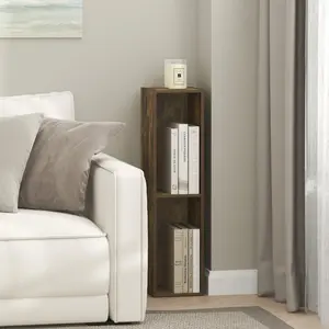 FULDA 3-Tier Slim Compact Narrow Bookshelf - 8-In Wide Indoor Bookcase (9.3x7.9x31.5 In), for Living Room & Home Office, Amber Pine, Ideal for Books, Small Room Ideas, Office Inspo, Study Setup, Home Library