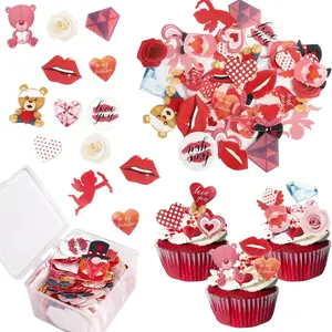 Edible Valentines Day Cupcake Toppers Sweet Love Diamond Cupcake Picks Love You Valentine's Day Cake Decorations for Happy Valentine's Day