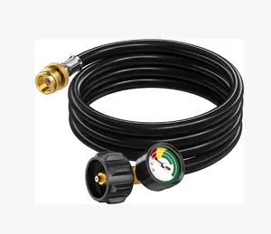 GasXpert 6ft\8ft\12ft Propane Hose Adapter 1lb to 20lb with Gauge, Propane Adapter 20lb to 1lb Converter, 5-40lb Propane Tank Hose Adapter for Weber Q Grill/Coleman Camp Stove/Blackstone Griddle/Buddy Heater