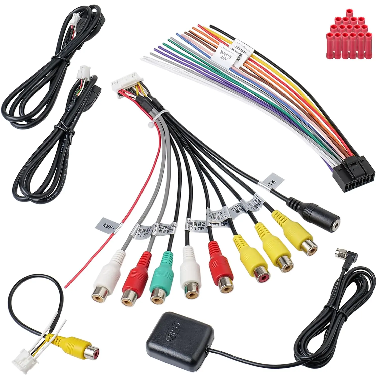 Android Stereo Harness Kit,  Radio Wire Harness with 16Pin ISO Stereo Adapter,20Pin RCA Harness,4Pin 6Pin USB ,10Pin Backup Camera ,GPS Antenna, Aftermarket, Gps Navigation, Usb-C