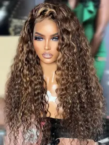 Fashion High-Light Brown Blonde Super Soft 26-Inch Long 180% Density 13x4x1 Front Lace Wig, Super Kinky Curly Glueless Heat Rsistant Wig for Daily Use
