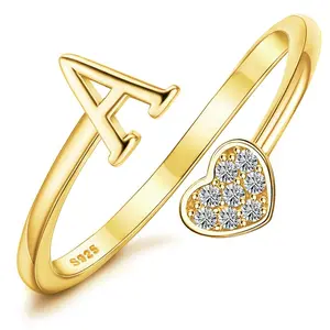 MILACOLATO 925 Sterling Silver Heart Initial Rings for Women s Stackable Ring Adjustable Initial Rings for Teen s Cute Heart Alphabet Letter Rings, Letter A-Z FallFreshness