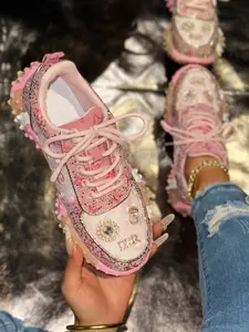 Trendy Stitched Footwear! Full Diamond Embroidery + Colorblock Sole, Unique and Eye-Catching, Pair with Distressed Jeans, Street Fashion