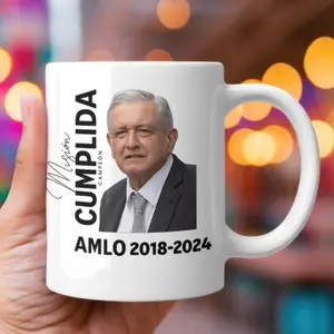 Taza 12oz AMLO, Obrador Caricatura  Mug Coffee Birthday Ceramic Washable Reusable Tea