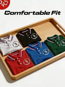Men's Polo Shirt Set, Short Sleeve Casual Tee, Fashion Home Wear, Solid Color Horse Print, Summer New, Breathable Daily/golf Shirt