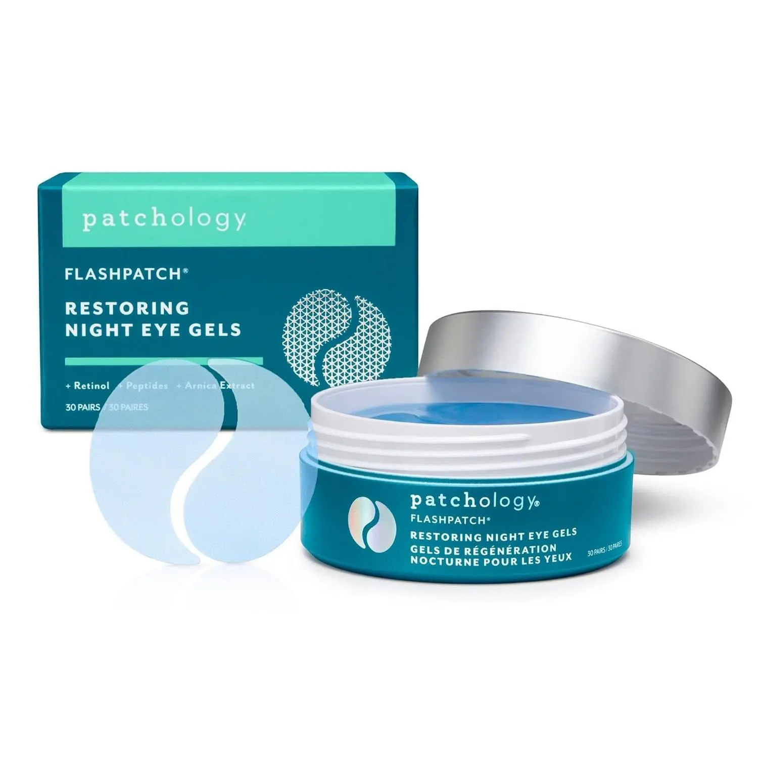 Patchology FlashPatch Restoring Night Eye Gel Patches with Retinol, Squalane & Peptides – Hydrogel Under Eye Masks for Fine Lines, Dark Circles & Puffiness – Overnight Eye Care (30 Pairs)