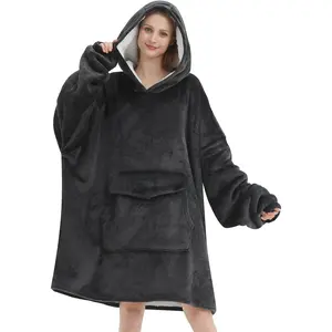 Wearable Blanket Hoodie for Adult, Oversized Sherpa Fleece Blanket Hoodie for Women Men, Grey
