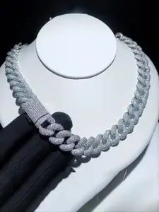 Chilled crystal transparent custom personalized hip hop Cuban chain 20mm pearlescent rhodium electroplating rock punk hip hop men's jewelry micro paving 5A cubic zirconia Cuban chain necklace Easter gift