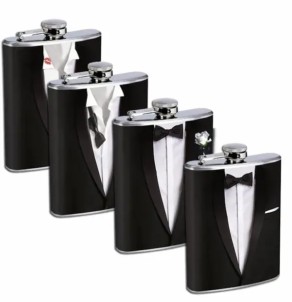 Set of 4 Groomsman Flasks Personalizeable 8oz Stainless Steel Hip Flask Drinkware Portable