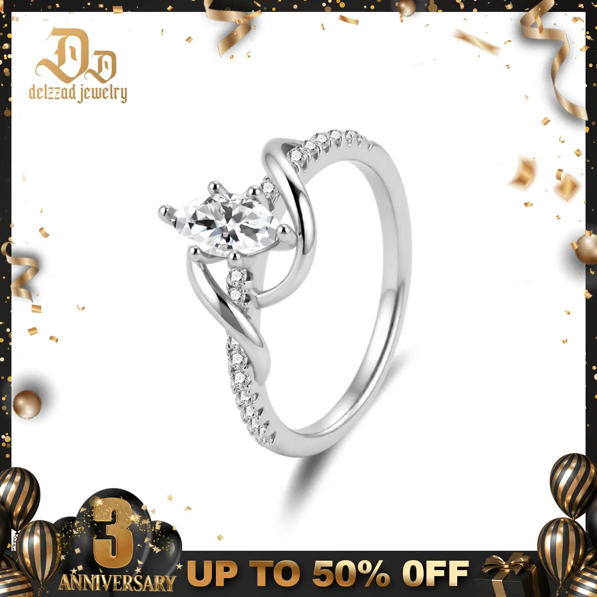 Delzzad 14K Gold-Plated 0.6ct Intertwined Fate Ring Wrapped in Love Band Ring Marquise Cut Engagement Ring VVS Synthetic Moissanite Ring Jewelry Perfect Birthday Engagement Wedding Anniversary Christmas Valentine's Day Mother's Day Gift