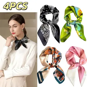 4pcs Fashion Women'S Hair Bands And Scarves, Lightweight Skin-Friendly Satin Headscarves, Trendy And Easy Women'S Decorative Scarves, Suitable for Head And Neck Decoration Or Bag Embellishments