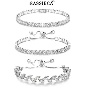 CASSIECA 3pc Tennis Bracelets For Women Silver Plated Bracelet Stack Cubic Zirconia CZ Adjustable Stackable Bracelets Set For Prom Wedding Jewelry Gift 3Pc Summervibes