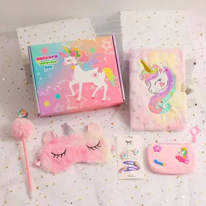 Unicorn Series Kids Gift Box Set, Birthday Present Stationery Set, Student Reward Bag, Perfect Unicorn Set, Sleep Mask + Plush Notebook + Pen + Wallet + Hair Clip