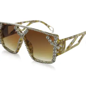 YOGFIT Oversized Square Diamond Sunglasses for Women Fashion Sparkling Crystal Retro Disco Sunglasses