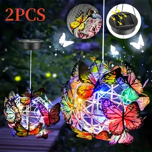 2pcs Solar Outdoor Colorful Butterfly Ball Shaped Lanterns-Hanging Lights-solar Outdoor Lights, 600mAh, IP54, Twenty Light Bulbs, Festival Atmosphere Lights, Garden And Yard Decorative Lights- Suitable for Garden, Yard And Lawn Decoration