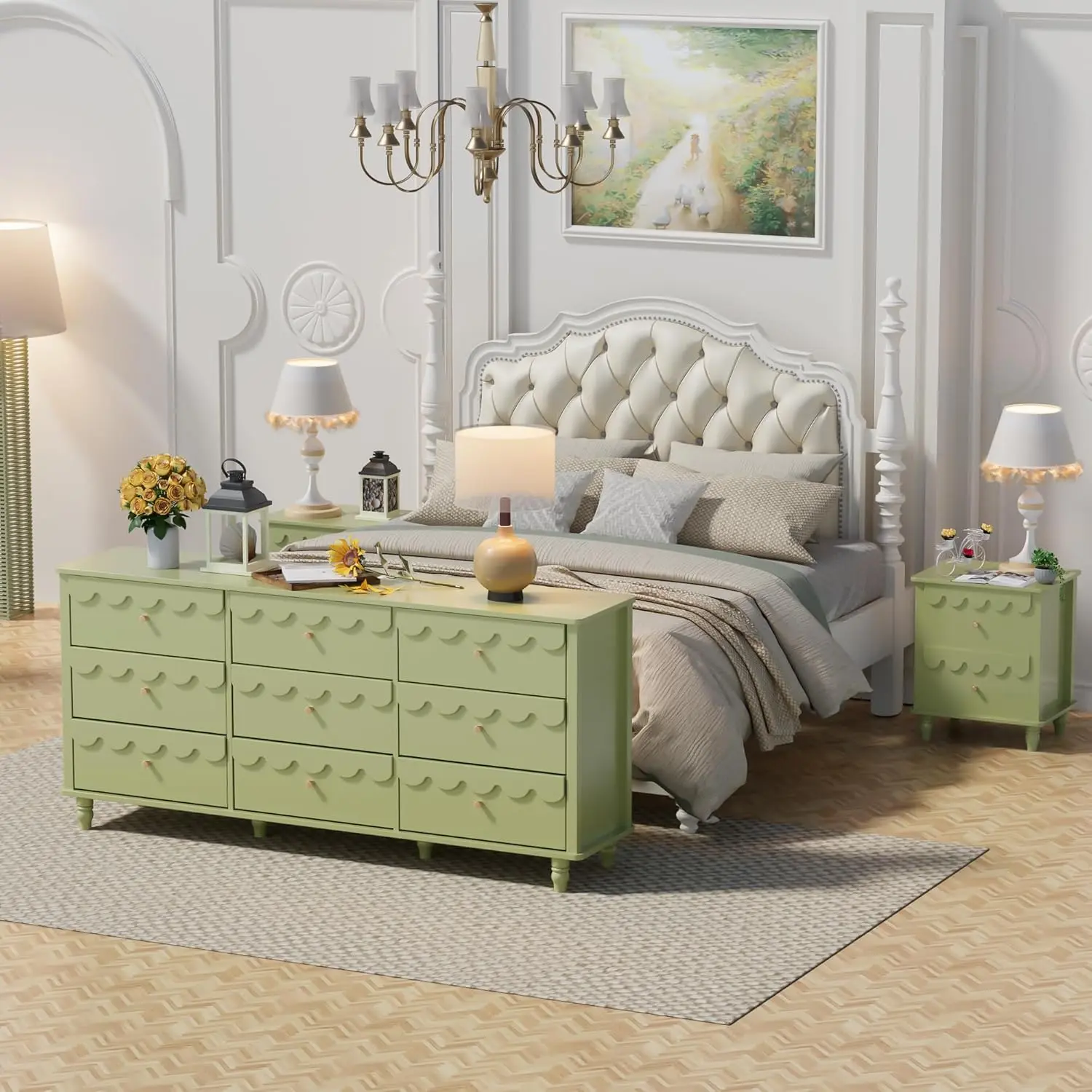 Anbuy 9 Drawer Dresser for Bedroom Green, Long Scalloped Chest of Drawers, Modern Wide Organizer Storage with Drawers, Fluted Petal Pattern Large Storage Cabinet, Living Room, Porch - TikTok Shop Anbuy 9 Drawer Dresser for Bedroom Green, Long Scalloped Chest of Drawers, Modern Wide Organizer Storage with Drawers, Fluted Petal Pattern Large Storage Cabinet, Living Room, Porch - TikTok Shop