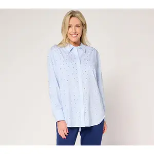 GRAVER Susan Graver Regular Relaxed Yarn Dye Rhinestone Shirt