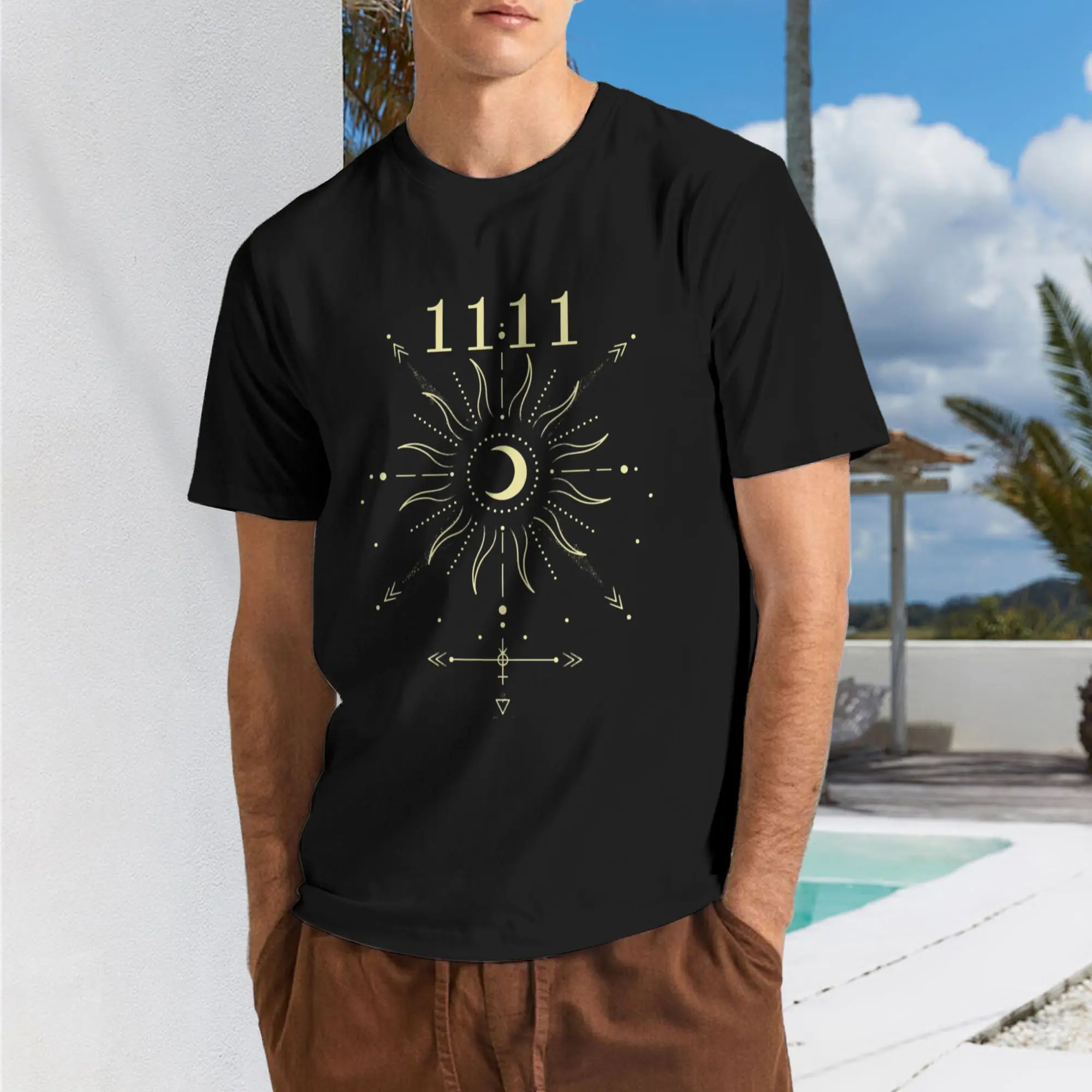 Angel Number 1111 Numerology Spiritual T-Shirt -Limited Edition Retro Graphic Tee with Celestial Sun, Moon & Stars Design for Halloween, Christmas