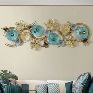 Homary 1200mmW×470mmH Hangable Multi-Color 3D Lotus Leaves Metal Wall Decor, Luxury Room Decoration for Home Supplies
