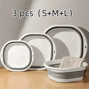 3-pack S/M/L collapsible washbasins, space-saving design, suitable for laundry, foot baths, baby baths and travel.