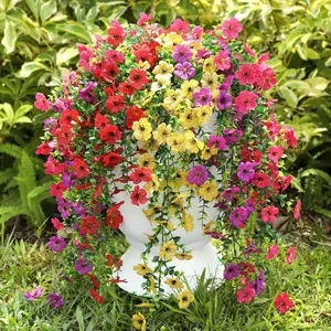 Artificial Hanging Flowers for Outdoors, Faux Plants for Spring Summer Decoration, 6 Bundles UV Resistant, Realistic Silk Flowers, Fake Hanging Plants, Decorative Faux Flower