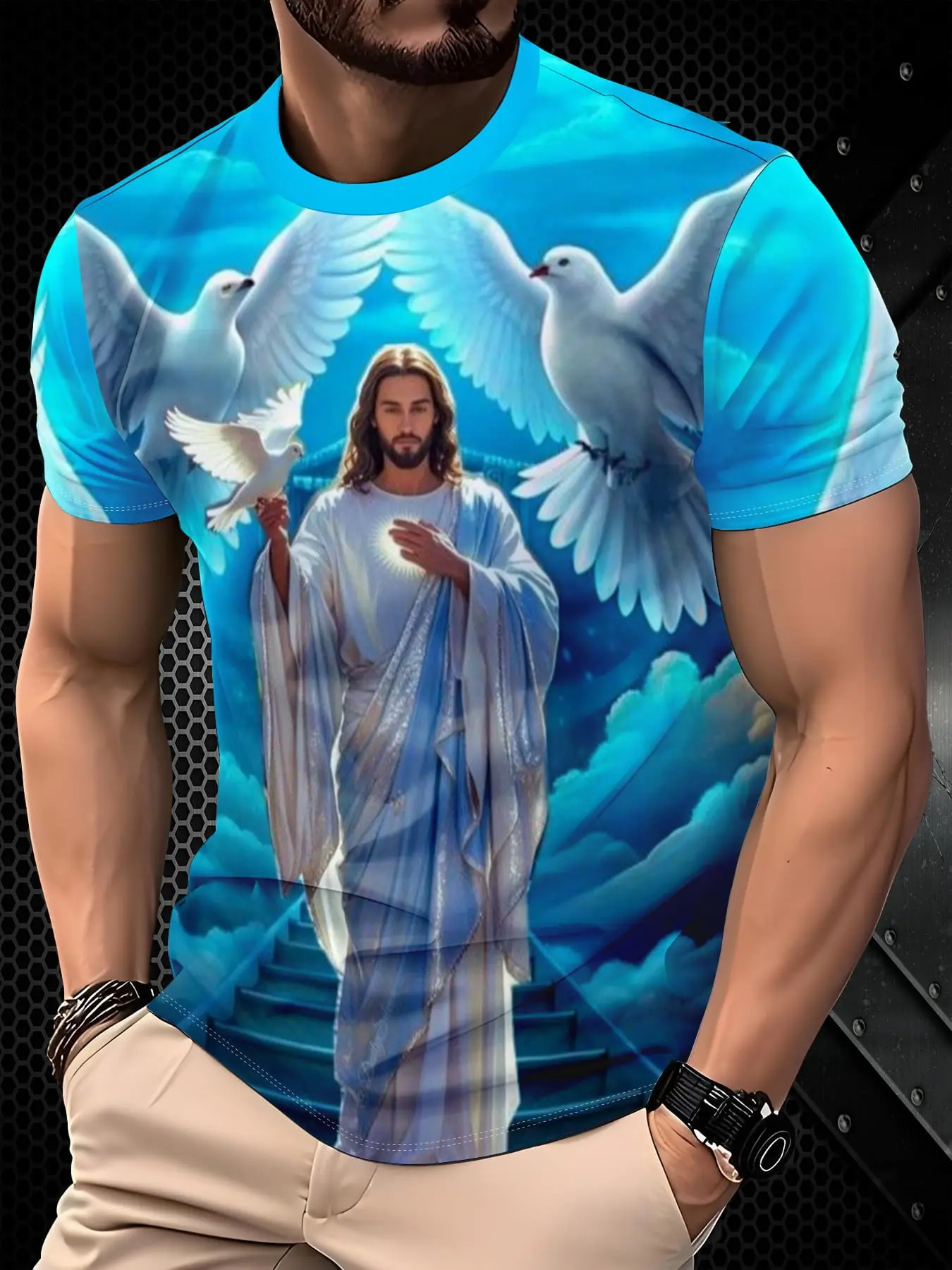 Men's 3D Print Tropical Short Sleeve T-Shirt, Fashion Trendy Unique Pattern, Comfortable Breathable Summer Top, Casual Fitted Long Tee, Menswear Streetwear